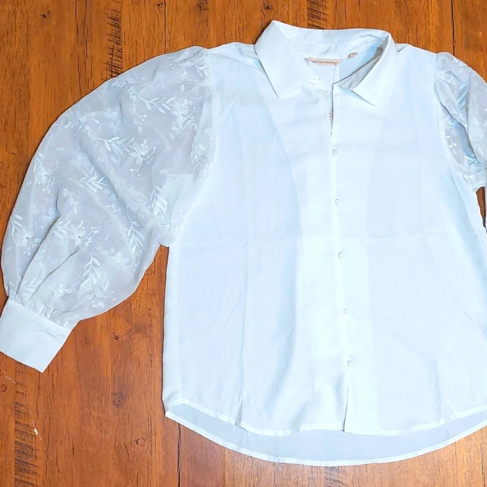 NWT Soft Surroundings white balloon sleeve Lorenzo blouse, size S - Picture 4 of 9